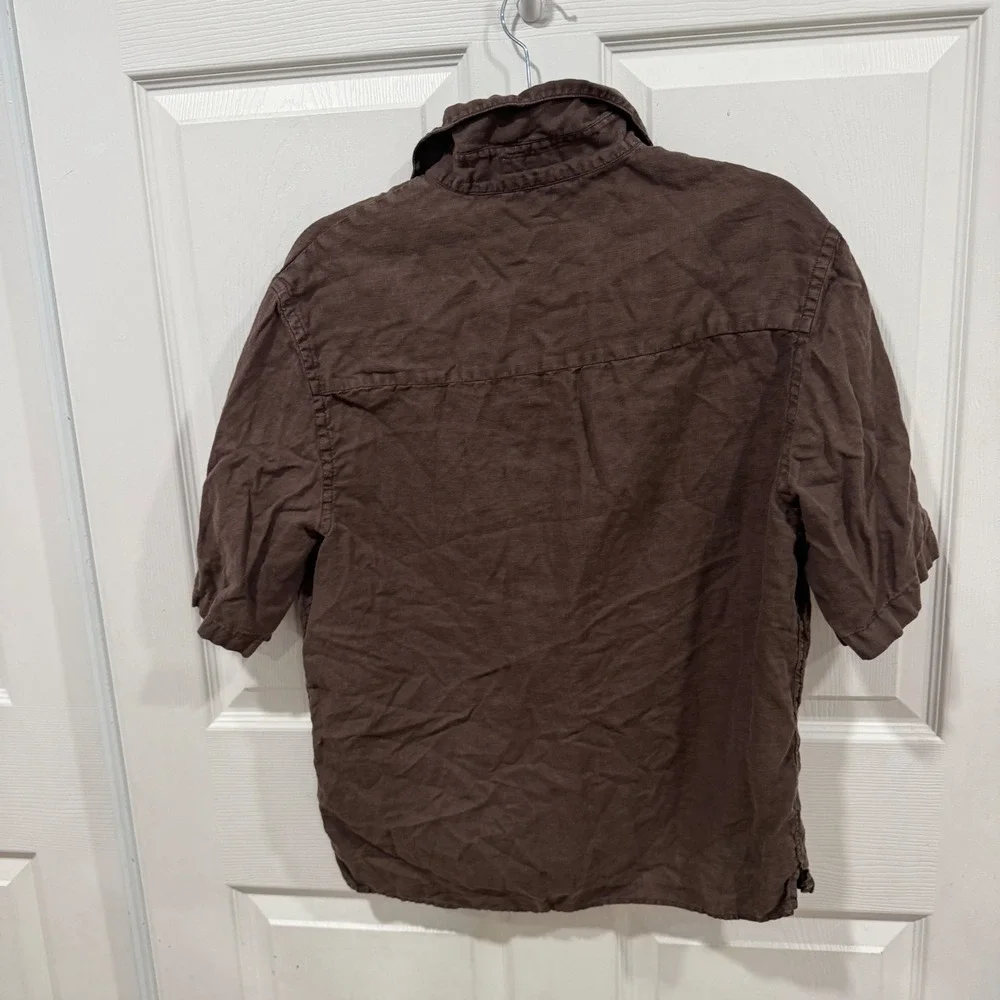 Zara Man 100% Linen Short Sleeve Button Down Shirt Brown Medium 5679/876/904/M